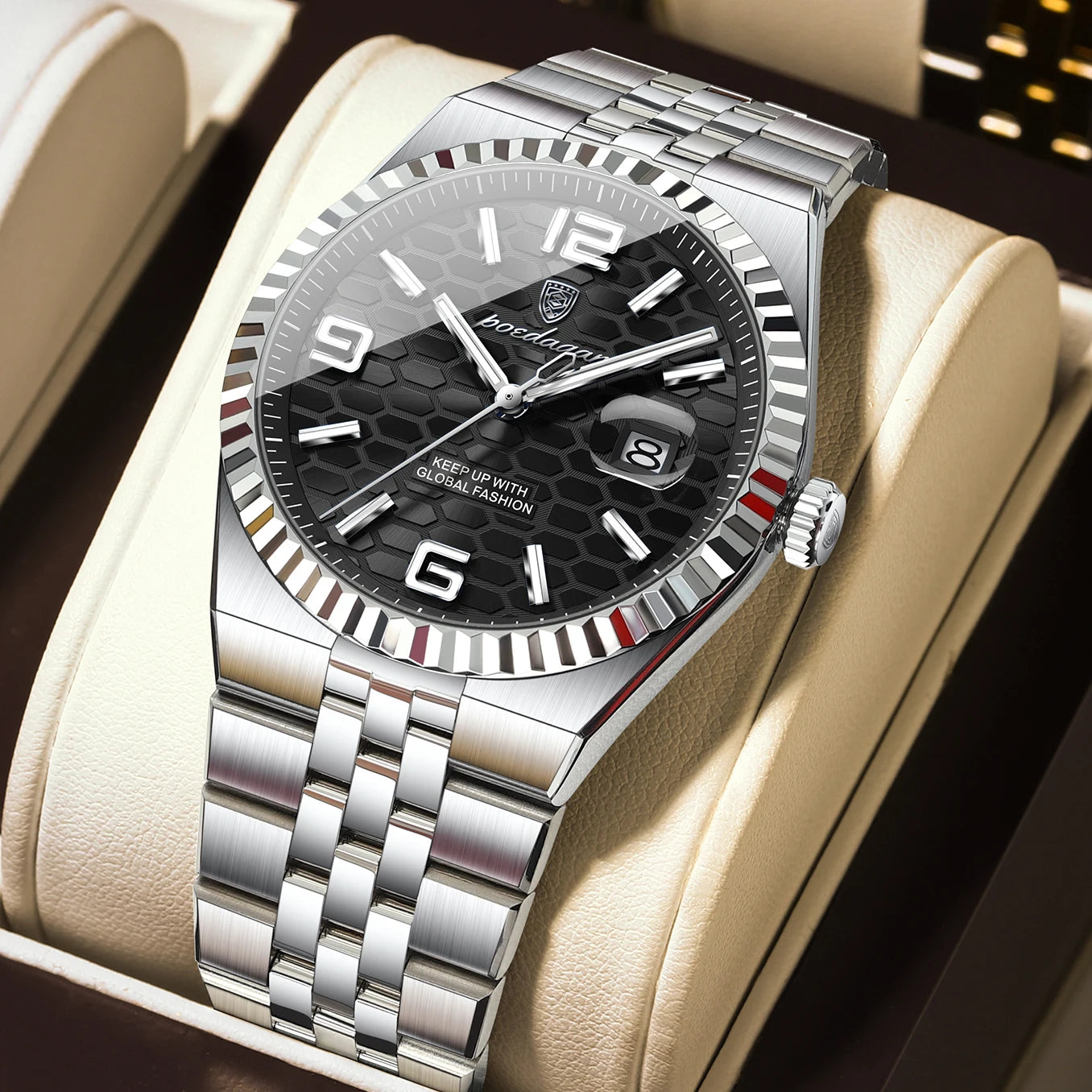 POEDAGAR — Montre Homme Lumineuse Acier Étanche