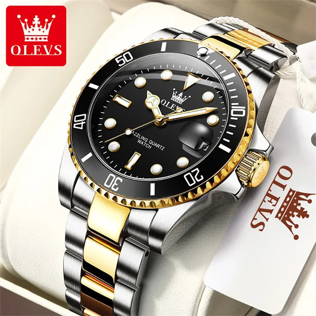 OLEVS — Montre Homme Luxe Acier Date Automatique
