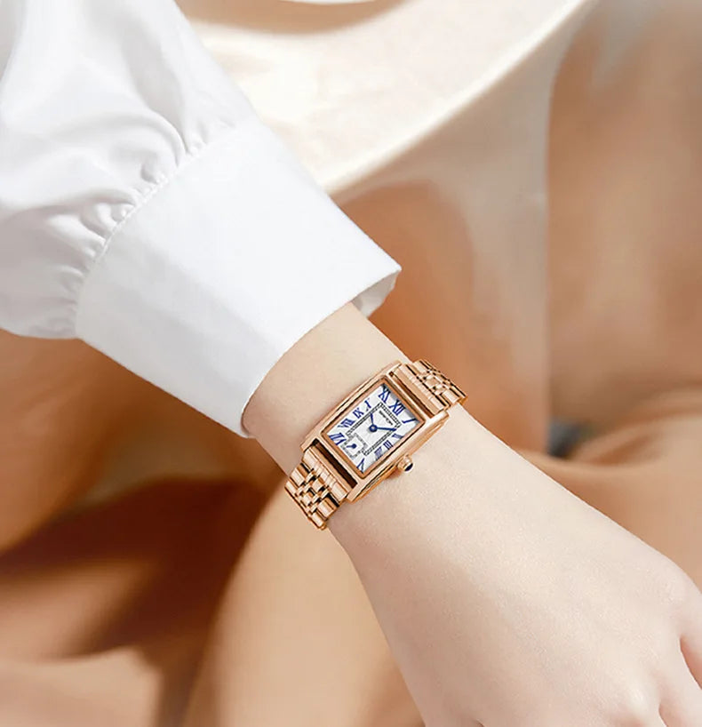 SANDA — Montre Femme Rectangulaire Cuir Chiffres Romains