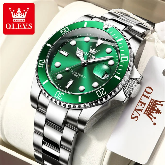OLEVS — Montre Homme Luxe Acier Date Automatique