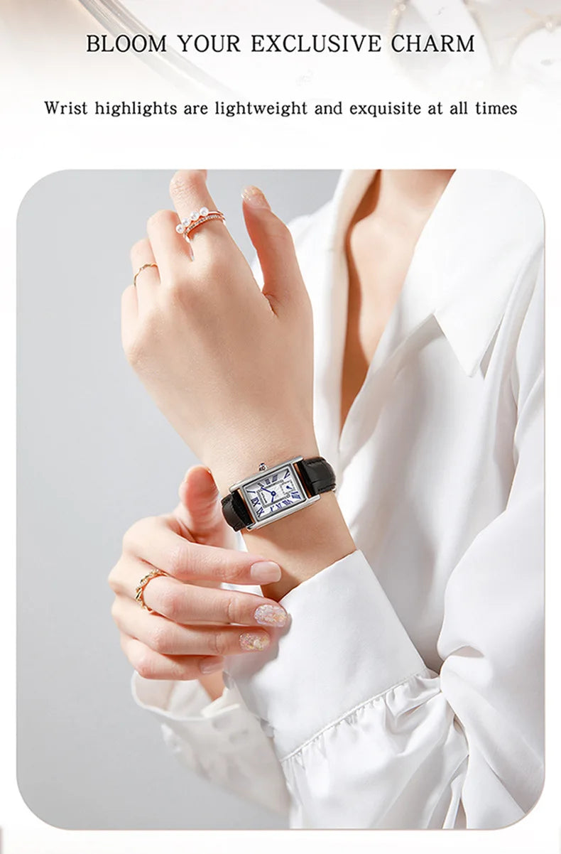 SANDA — Montre Femme Rectangulaire Cuir Chiffres Romains