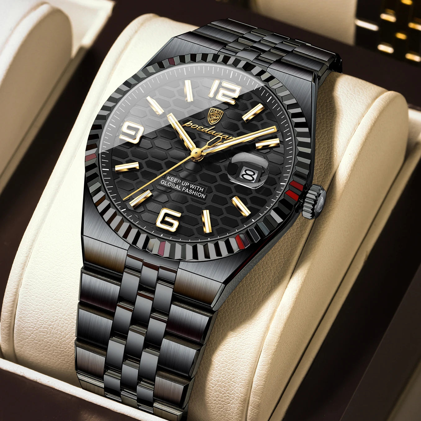 POEDAGAR — Montre Homme Lumineuse Acier Étanche