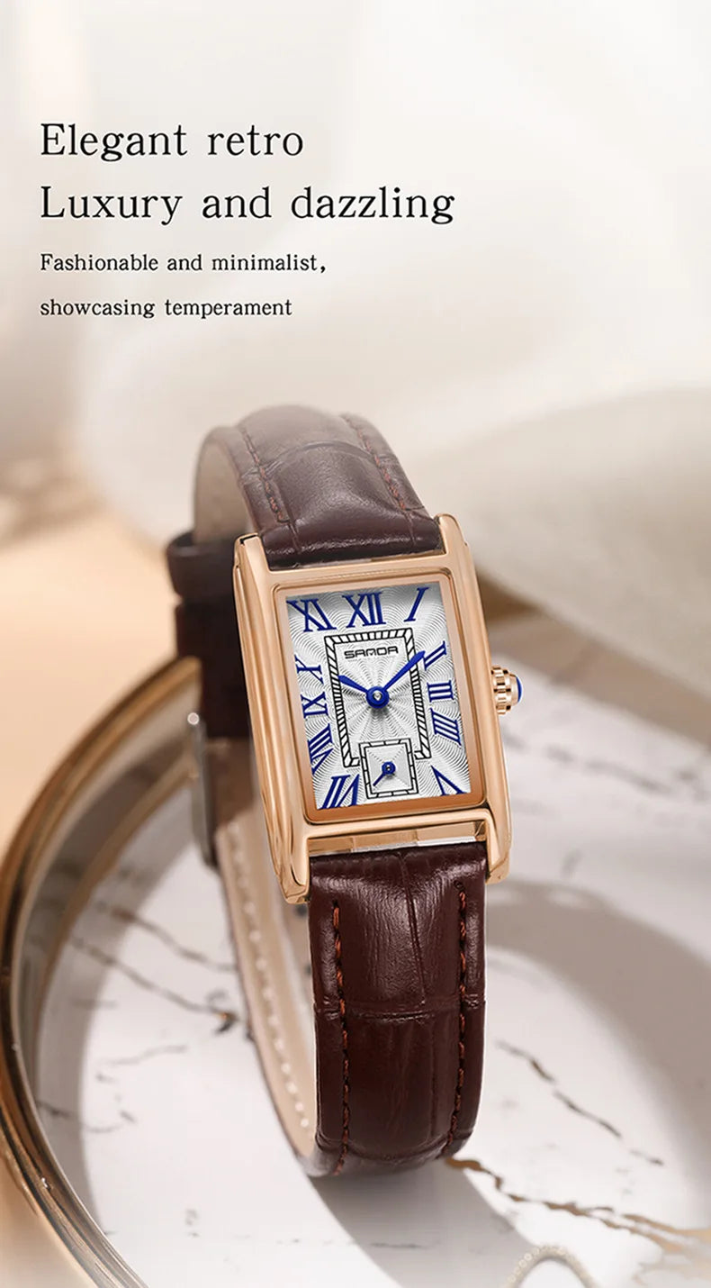 SANDA — Montre Femme Rectangulaire Cuir Chiffres Romains