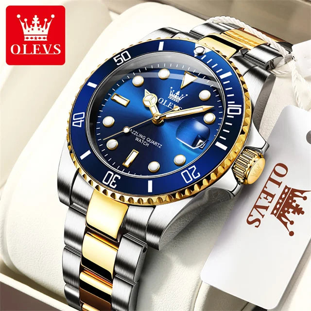 OLEVS — Montre Homme Luxe Acier Date Automatique