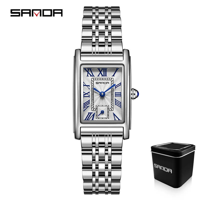 SANDA — Montre Femme Rectangulaire Cuir Chiffres Romains