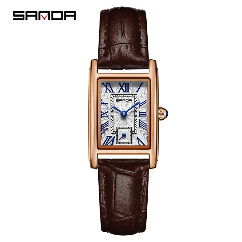 SANDA — Montre Femme Rectangulaire Cuir Chiffres Romains