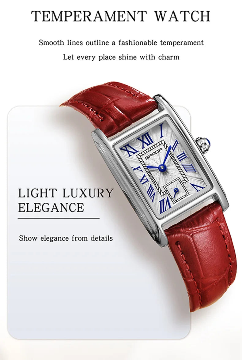 SANDA — Montre Femme Rectangulaire Cuir Chiffres Romains