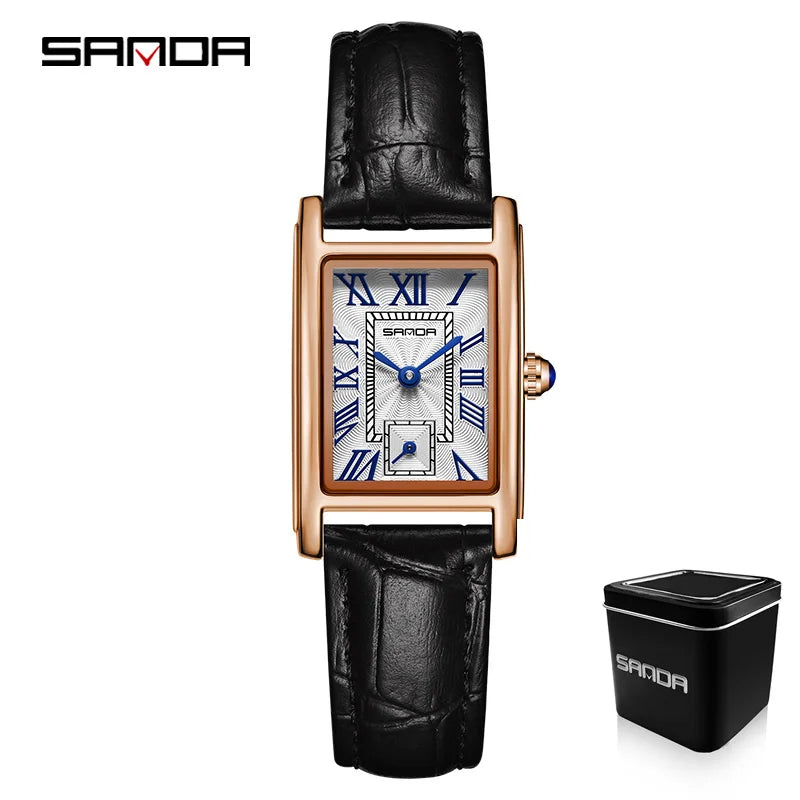 SANDA — Montre Femme Rectangulaire Cuir Chiffres Romains