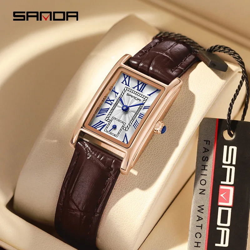 SANDA — Montre Femme Rectangulaire Cuir Chiffres Romains