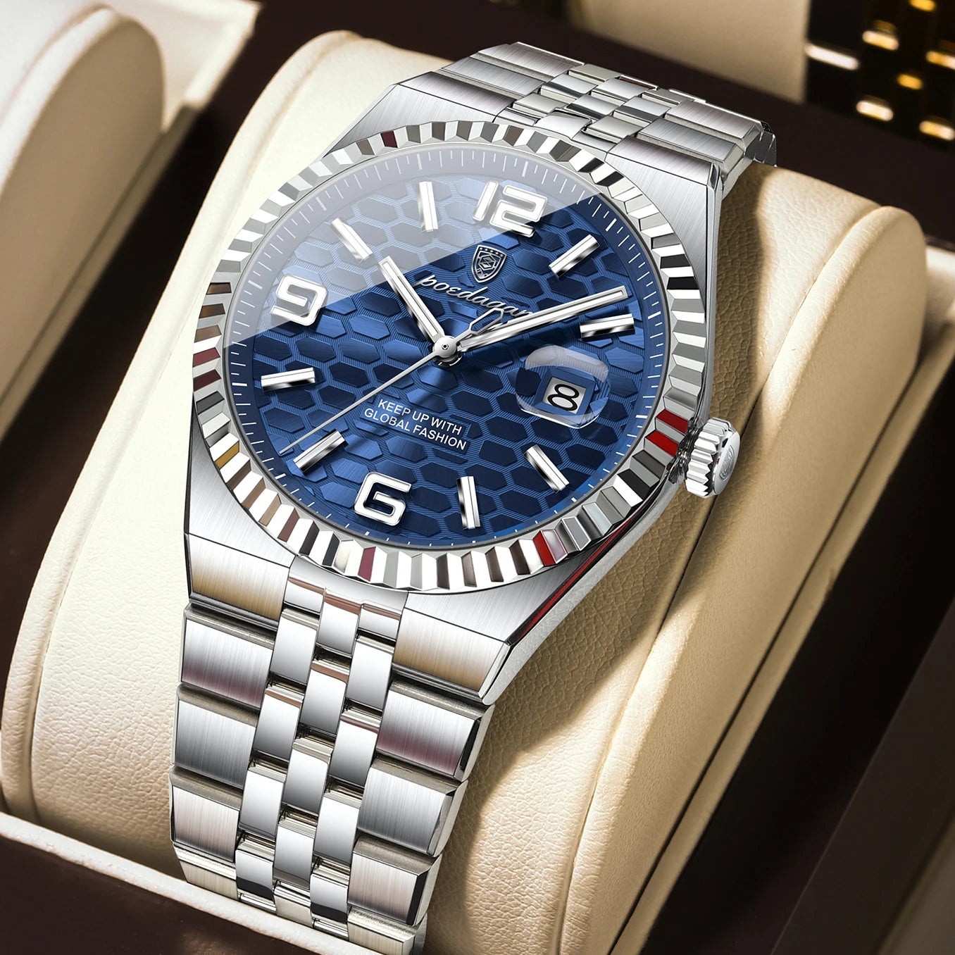 POEDAGAR — Montre Homme Lumineuse Acier Étanche