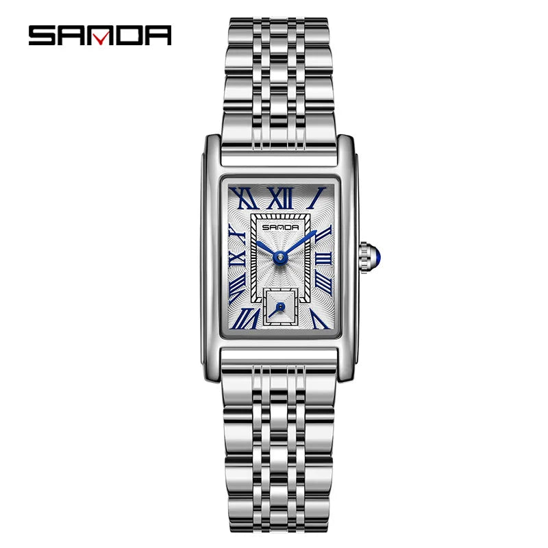 SANDA — Montre Femme Rectangulaire Cuir Chiffres Romains