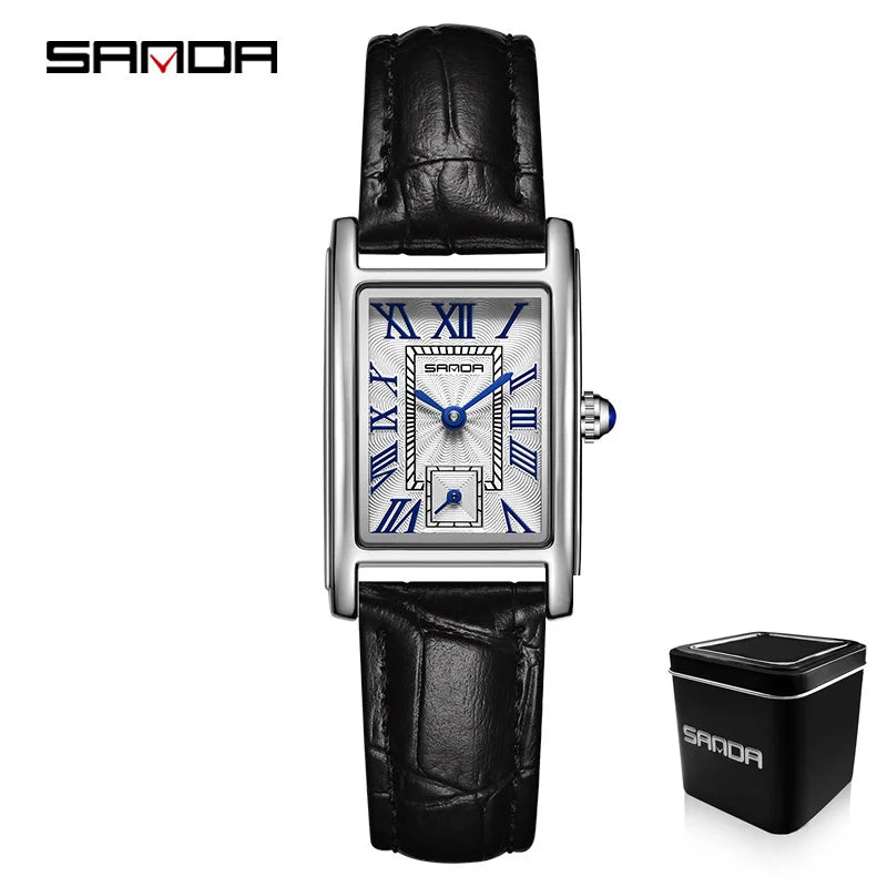 SANDA — Montre Femme Rectangulaire Cuir Chiffres Romains