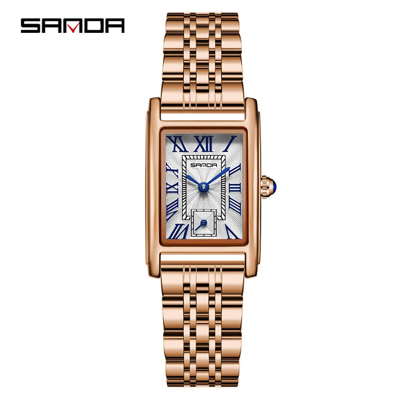 SANDA — Montre Femme Rectangulaire Cuir Chiffres Romains