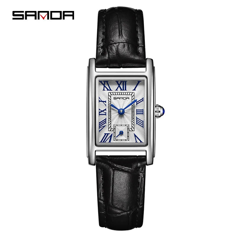 SANDA — Montre Femme Rectangulaire Cuir Chiffres Romains