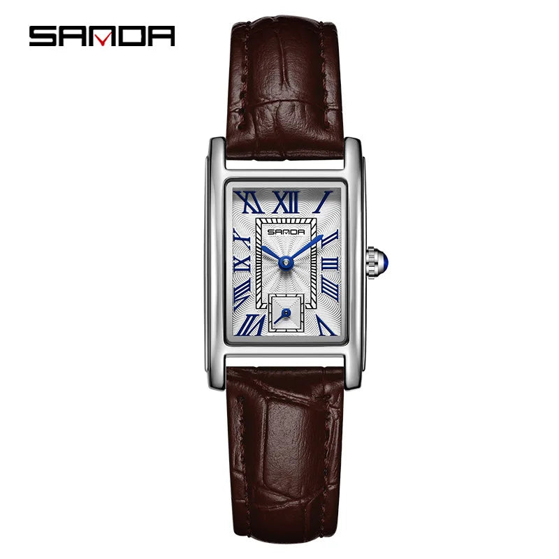 SANDA — Montre Femme Rectangulaire Cuir Chiffres Romains