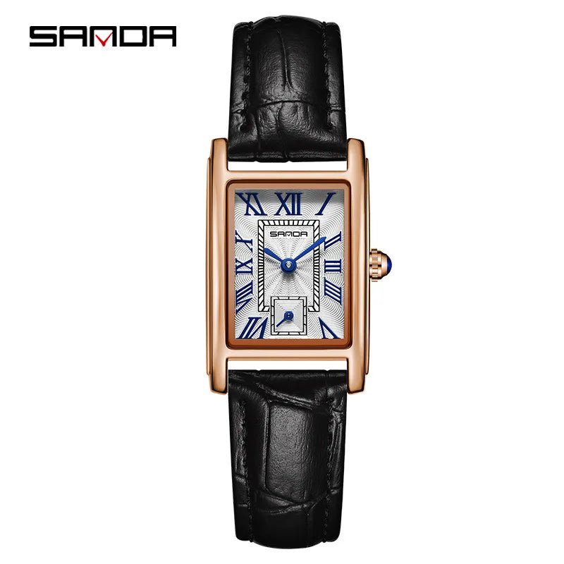 SANDA — Montre Femme Rectangulaire Cuir Chiffres Romains