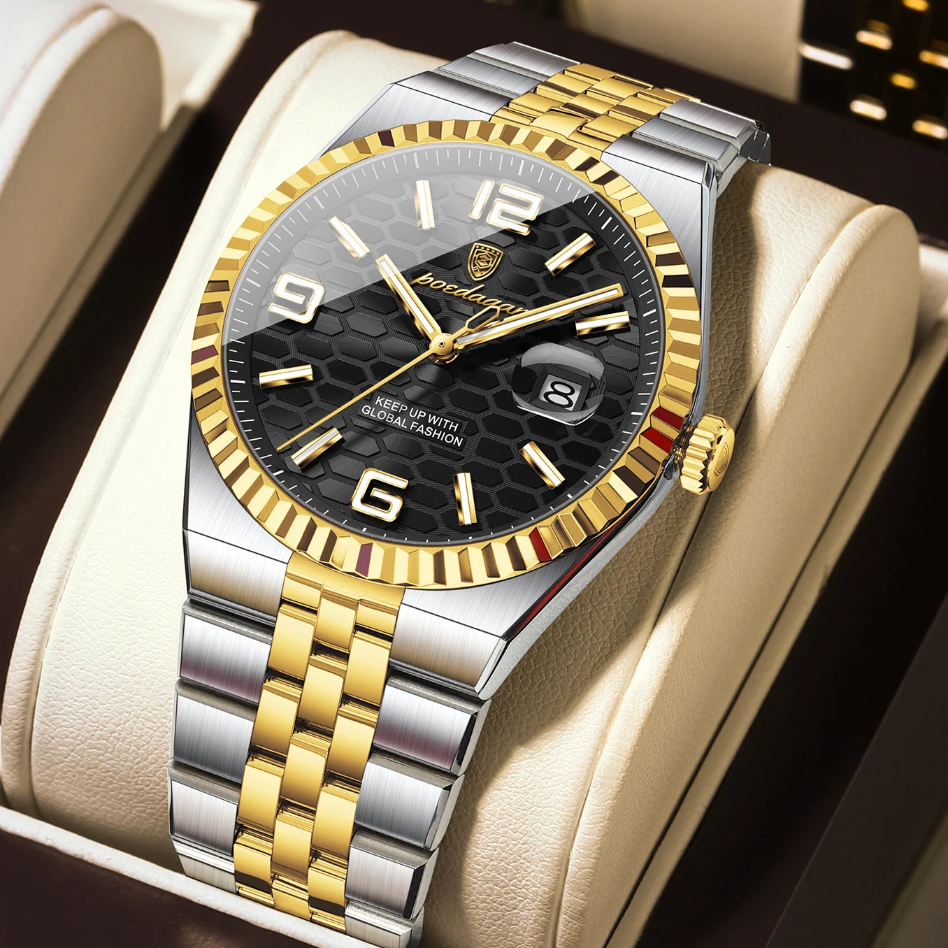 POEDAGAR — Montre Homme Lumineuse Acier Étanche