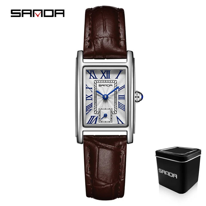 SANDA — Montre Femme Rectangulaire Cuir Chiffres Romains