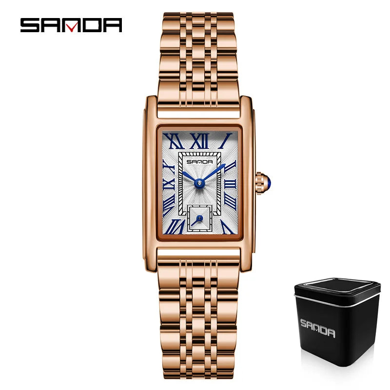 SANDA — Montre Femme Rectangulaire Cuir Chiffres Romains