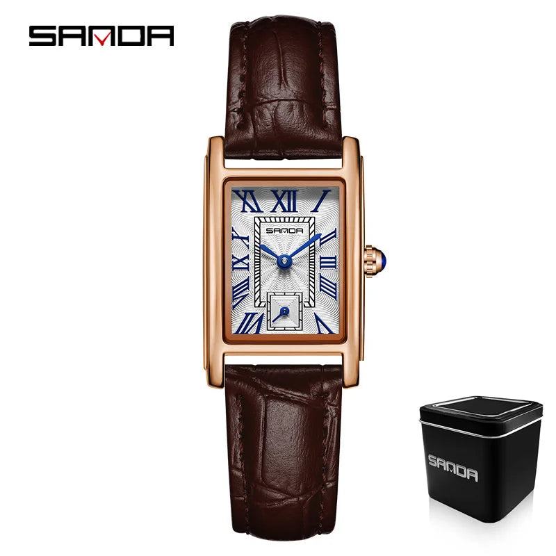 SANDA — Montre Femme Rectangulaire Cuir Chiffres Romains